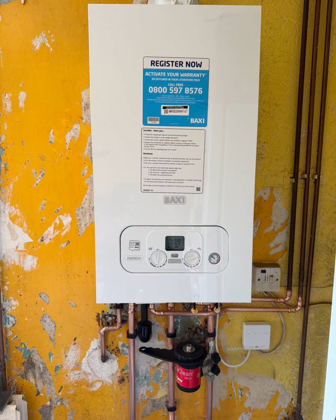 Baxi MainEco boiler with a magnetic filter and copper pipework