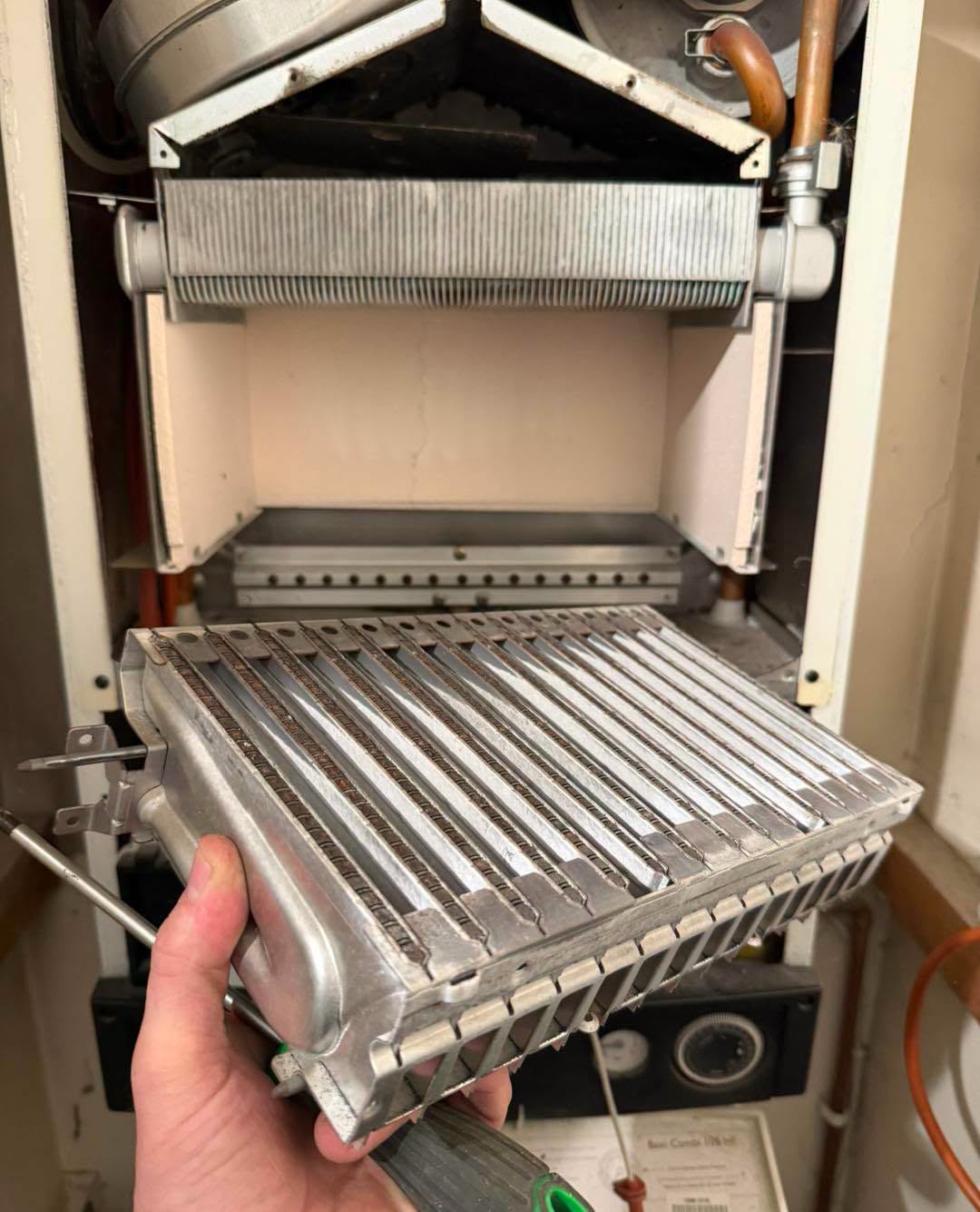Heat exchanger removed for inspection.
